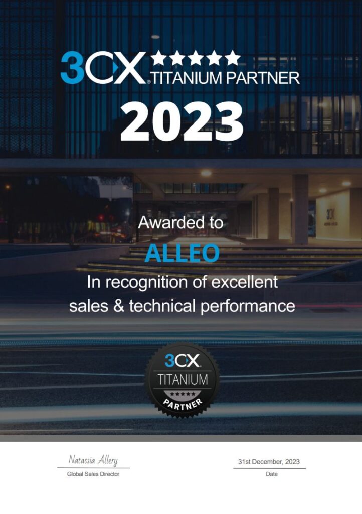 Certification 3CX Titanium Partner décernée à Alleo en 2023