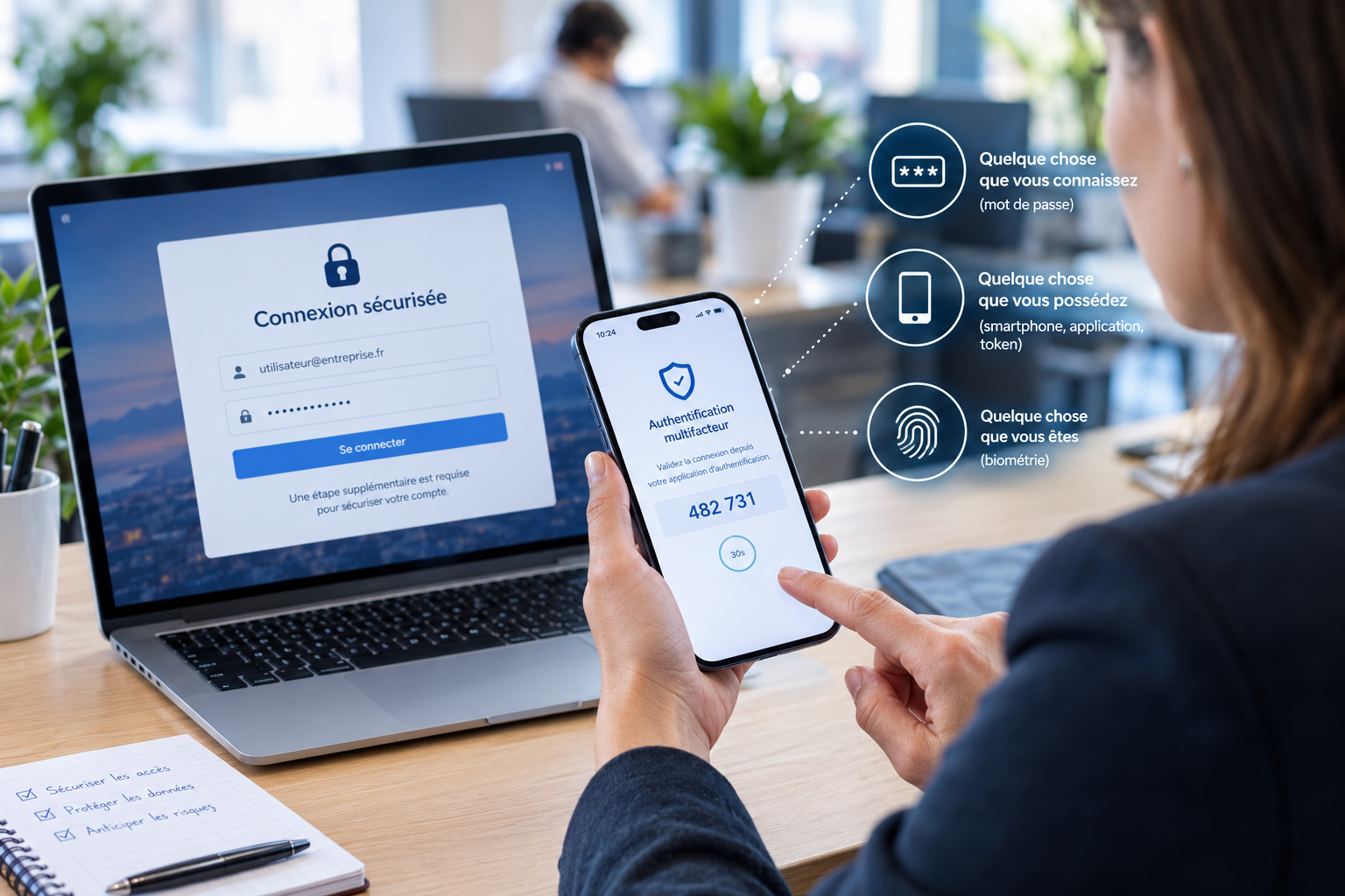 Authentification MFA sur ordinateur et smartphone pour sécuriser un accès professionnel